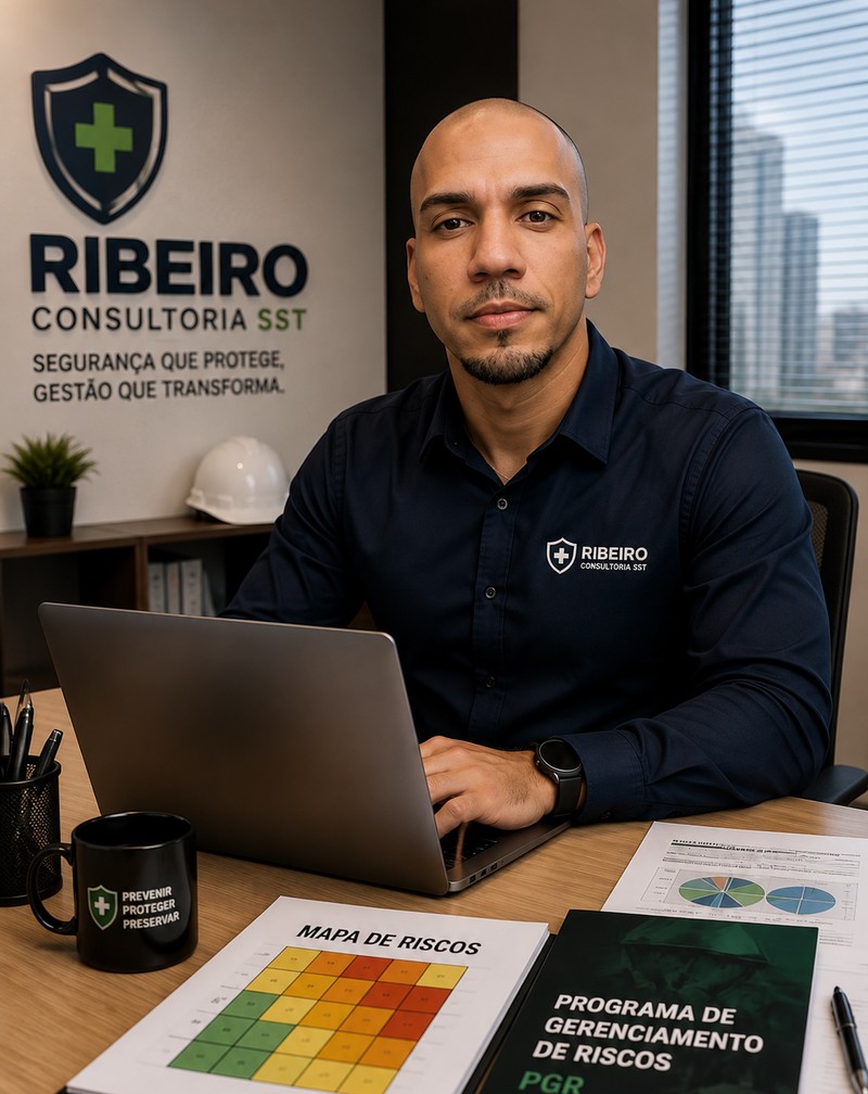 Consultor de segurança do trabalho trabalhando em escritório